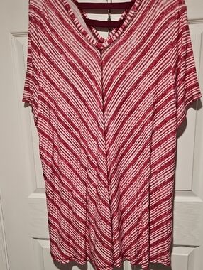 Catherines Red & White Diagonal Stripe V-Neck Tunic